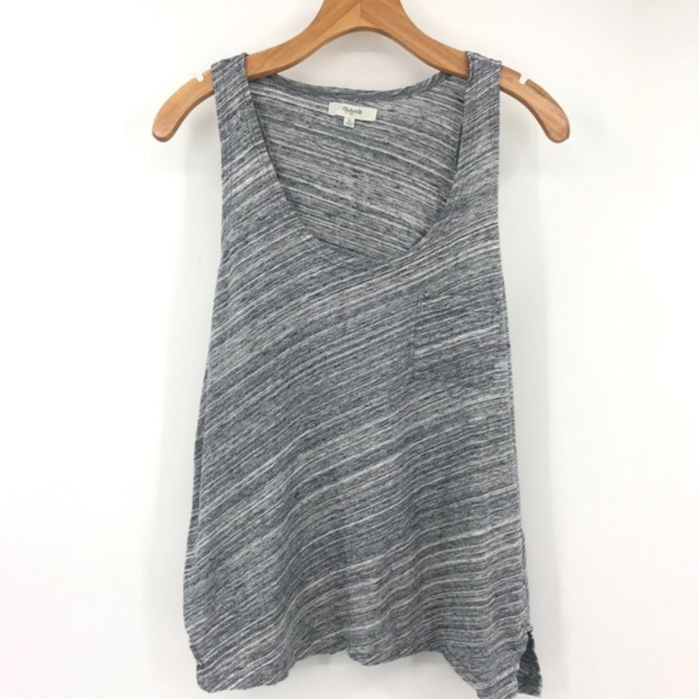 💕SALE💕Madewell Gray White Striped Tank Top - Picture 2 of 8